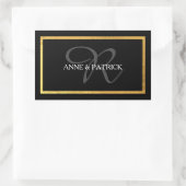 elegante erste Monogramm + Namen, schwarz Hochzeit Rechteckiger Aufkleber (Tasche)