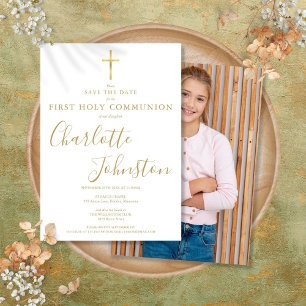 Elegante Erstkommunion Gold-Unterschrift Foto Save The Date