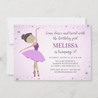 Elegante Ethnic Ballerina Lila Girl Birthday Einladung