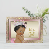 Elegante Ethnic Princess Pink und Gold Baby Dusche Einladung (Stehend Vorderseite)