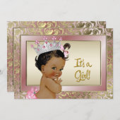 Elegante Ethnic Princess Pink und Gold Baby Dusche Einladung (Vorne/Hinten)