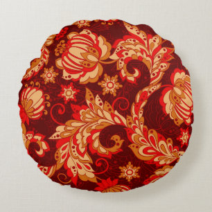 Elegante ethnische Blumen nahtloses Muster Rundes Kissen