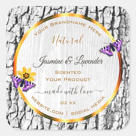 Elegante Etiketten für Weißholz-Körner-Baumrinde Quadratischer Aufkleber (Vorderseite)