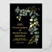 Elegante Eucalyptus-Blätter Folieneinladung (Vorderseite)