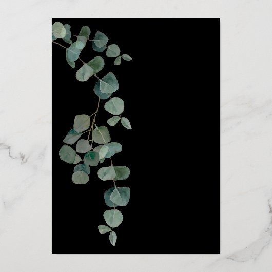 Elegante Eucalyptus-Blätter Folieneinladung (Rückseite)