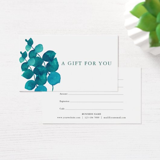 Elegante Eucalyptus-Blätter Geschenkgutschein (Schreibtisch)