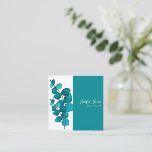 Elegante Eucalyptus-Blätter Quadratische Visitenkarte (Stehend Vorderseite)