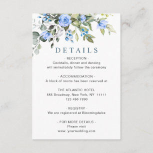Elegante Eucalyptus Blue Rose Hochzeitdetails Begleitkarte