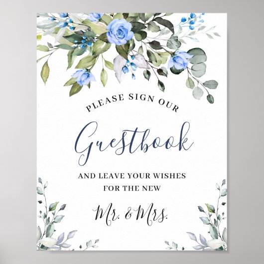Elegante Eucalyptus Blue Rose Unterschreiben Sie u Poster (Vorne)