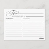 Elegante Eucalyptus Boho Brautparty Rezept Card Postkarte (Rückseite)