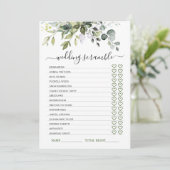 Elegante Eucalyptus Brautparty Game Card Einladung (Stehend Vorderseite)