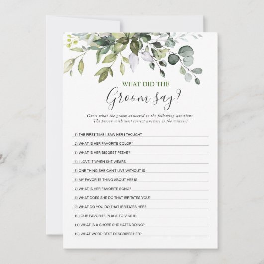 Elegante Eucalyptus Brautparty Game Card Einladung (Vorderseite)