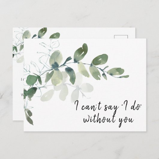 Elegante Eucalyptus Bridesmaid Vorschlagskarte Postkarte (Vorne/Hinten)