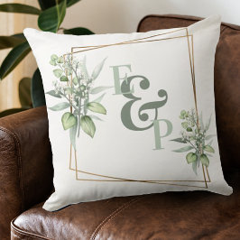 Elegante Eucalyptus Gold Frame Monogram Initials Kissen