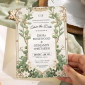 Elegante Eucalyptus Gold Frame Save the Date Karte