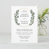 Elegante Eucalyptus Gold Frame Wedding Einladung (Stehend Vorderseite)