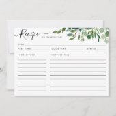 Elegante Eucalyptus Green Brautparty Rezept Card (Vorderseite)