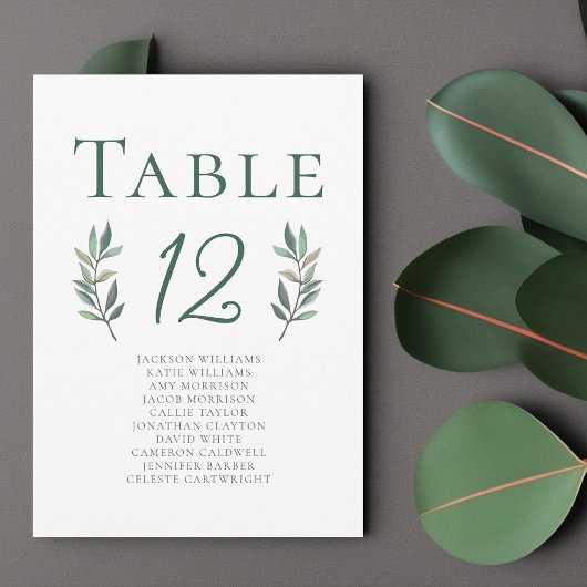 Elegante Eucalyptus Leaf Wedding Tischnummer Card