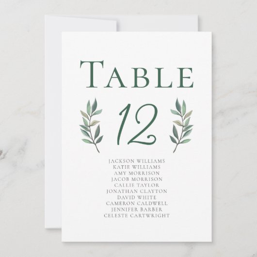 Elegante Eucalyptus Leaf Wedding Tischnummer Card (Vorderseite)