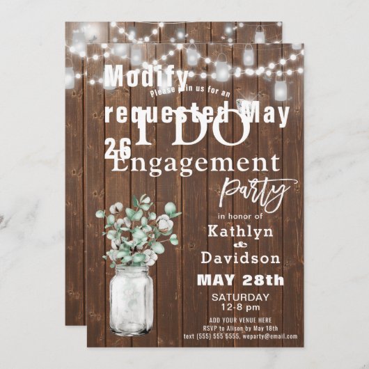 Elegante Eucalyptus Mason Jar I DO Engagement Part Einladung (Vorne/Hinten)