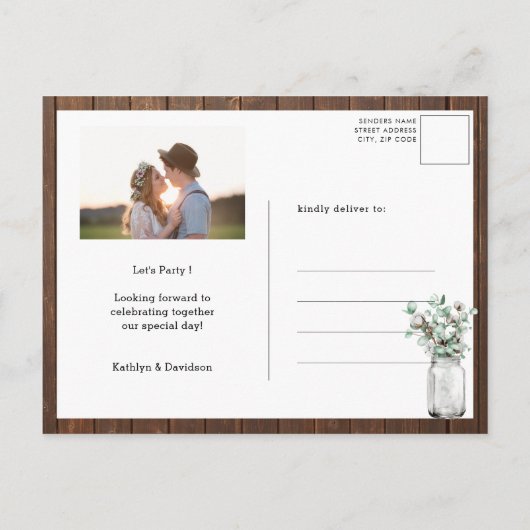 Elegante Eucalyptus Mason Jar I DO Engagement Part Einladungspostkarte (Rückseite)