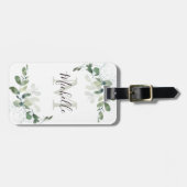 Elegante Eucalyptus Monogram Script Name Gepäckanhänger (Vorderseite horizontal)
