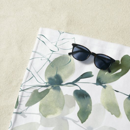 Elegante Eucalyptus Monogram Script Name Strandtuch (Beispiel)