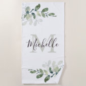 Elegante Eucalyptus Monogram Script Name Strandtuch (Vorderseite)