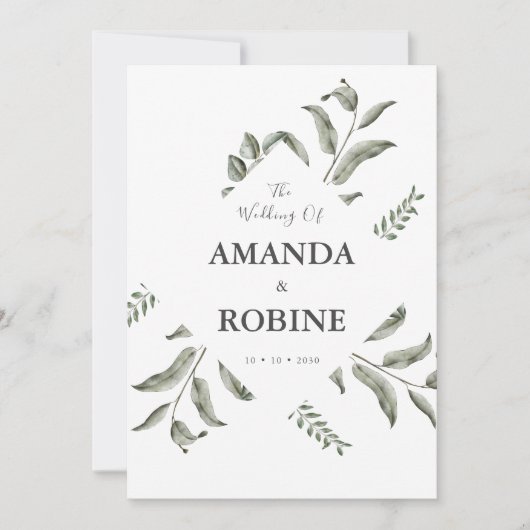 Elegante Eucalyptus Watercolor Einladung zur Hochz (Vorderseite)