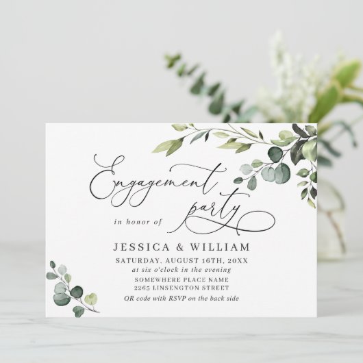 Elegante Eucalyptus Watercolor ENGAGEMENT PARTY Einladung (Stehend Vorderseite)