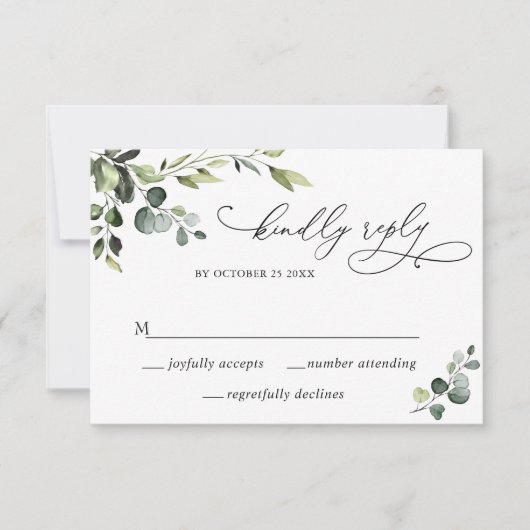Elegante Eucalyptus Watercolor Floral Wedding RSVP Karte (Vorderseite)