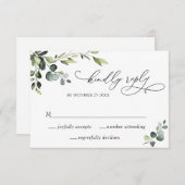 Elegante Eucalyptus Watercolor Floral Wedding RSVP Karte (Vorne/Hinten)