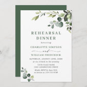 Elegante Eucalyptus Watercolor PROBE DINNER Einladung (Vorne/Hinten)