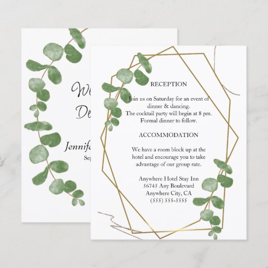 Elegante Eucalyptus Wedding Enclosure Card (Vorne/Hinten)