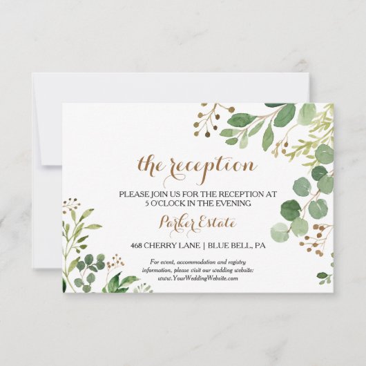 Elegante Eucalyptus Wedding Reception Card Einladung (Vorderseite)