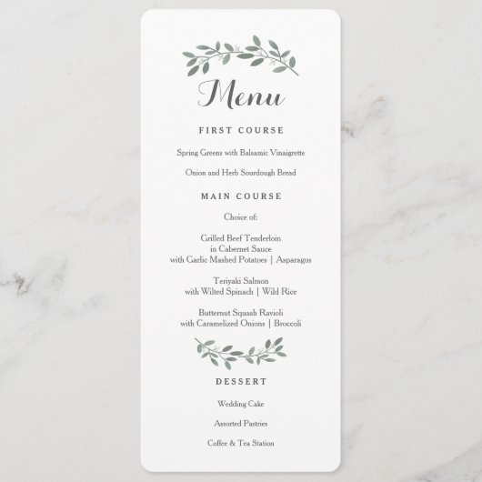 Elegante Eucalyptus Wedding Suite Menu Card Menükarte (Vorderseite)