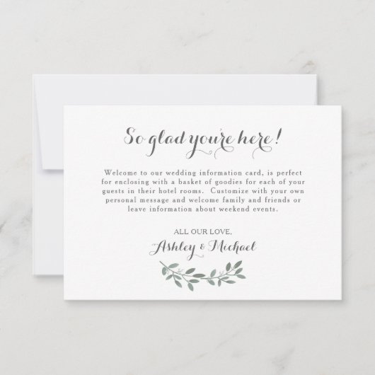 Elegante Eucalyptus Wedding Welcome Hotel Card RSVP Karte (Vorderseite)