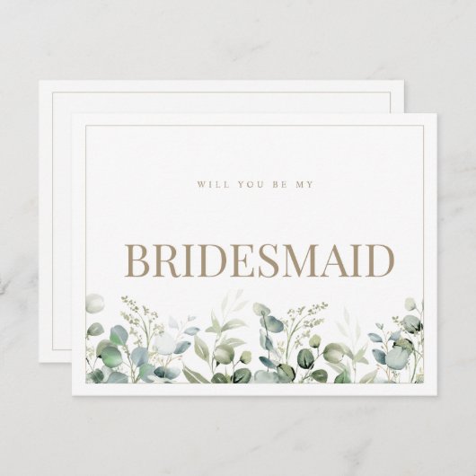 Elegante Eucalyptus White Bridesmaid Vorschlagskar Save The Date (Vorne/Hinten)