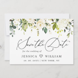 Elegante Eucalyptus White Roses Floral Wedding Save The Date