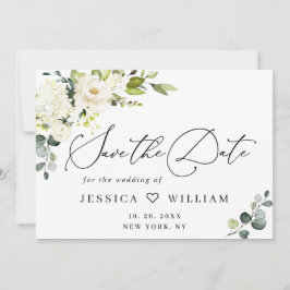 Elegante Eucalyptus White Roses Floral Wedding Save The Date