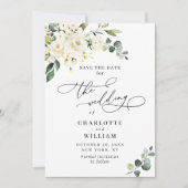 Elegante Eucalyptus White Roses Floral Wedding Save The Date (Vorderseite)