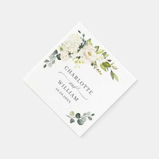 Elegante Eucalyptus White Roses Floral Wedding Serviette (Ecke)