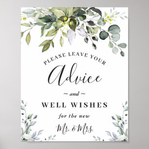 Elegante Eukalyptus Advice & Wishings Wedding Sign Poster