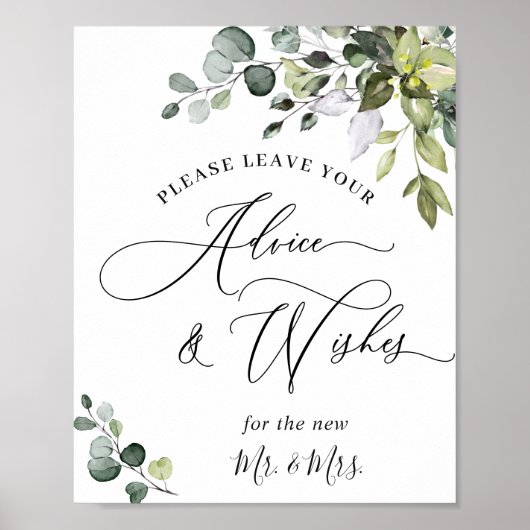 Elegante Eukalyptus Advice & Wishings Wedding Sign Poster (Vorne)