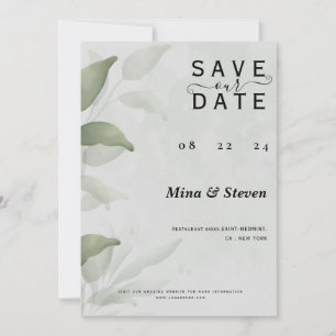 Elegante Eukalyptus-Aquarell-Blumenhochzeit Save The Date