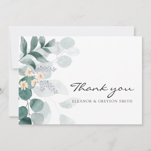 Elegante Eukalyptus Aquarell Dankeschön Karte (Vorderseite)