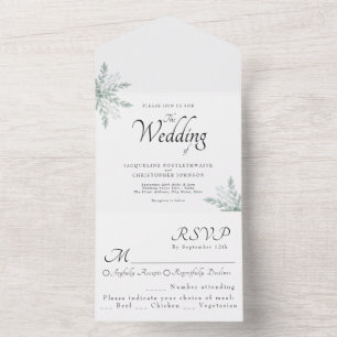 Elegante Eukalyptus-Aquarell-Hochzeit All In One Einladung