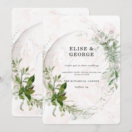 Elegante Eukalyptus-Blätter Blush Pink Wedding Einladung (Vorne/Hinten)