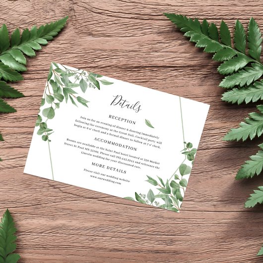 Elegante Eukalyptus-Blätter Hochzeitdetails Begleitkarte