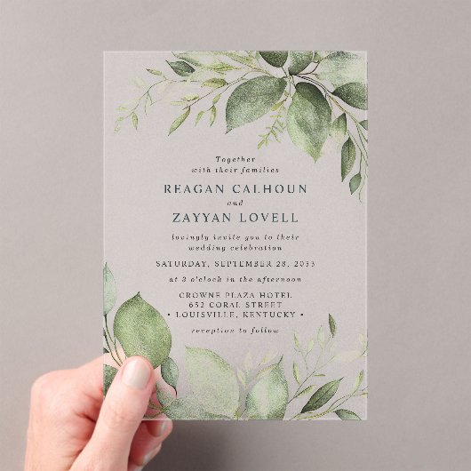 Elegante Eukalyptus-Blätter Moderne Hochzeiten Acryleinladungen (Insitu (Handheld))